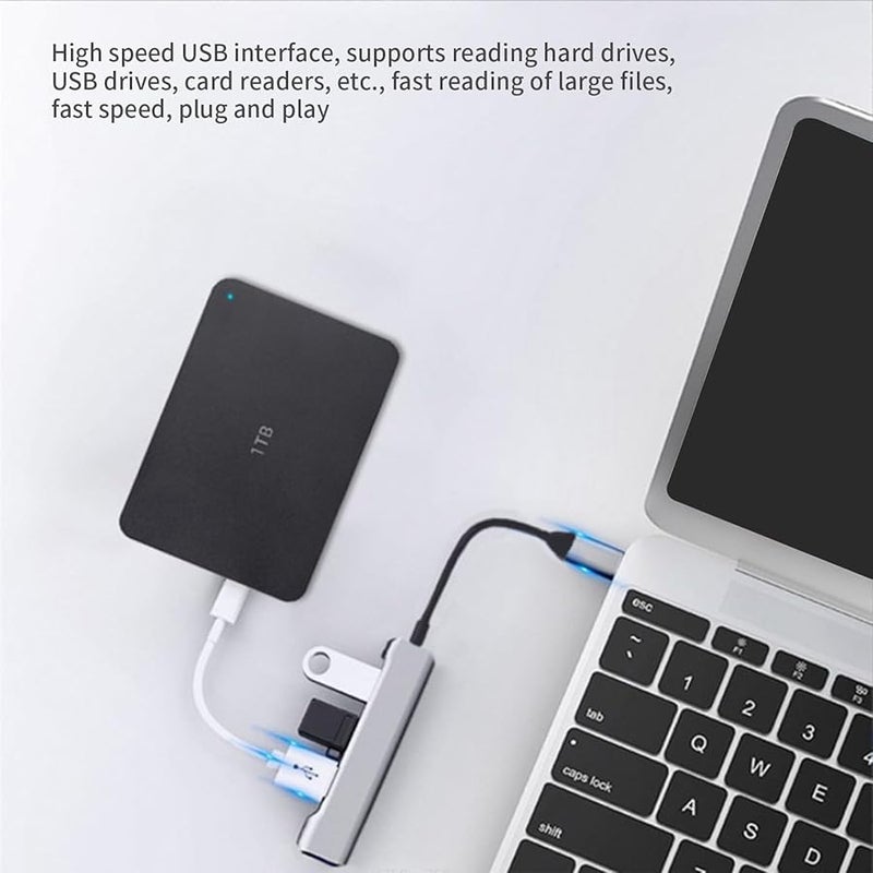 Grey USB C to 4 Port USB Hub Adapter 3xUSB 2 0 and 1xUSB 3 0 for Charging Data Transfer - Image 5